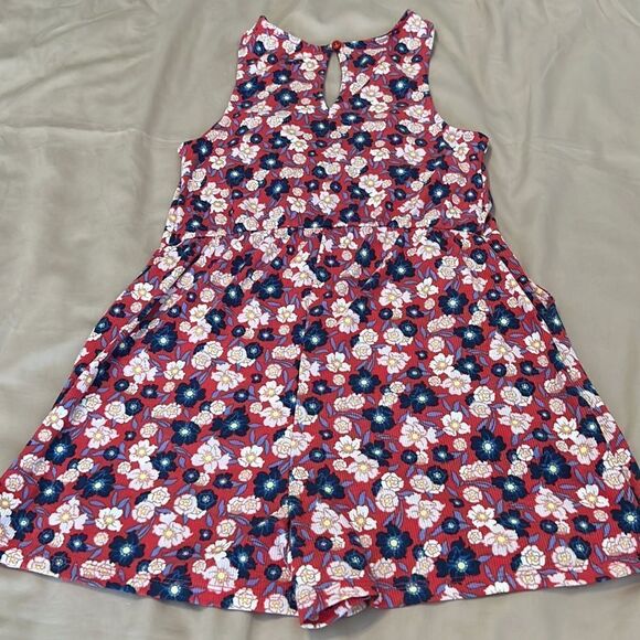 Spoiled szM red/blue flowered romper w/small opening in front & keyhole back GUC - Picture 7 of 11
